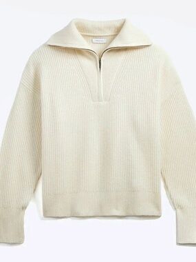 Italic Sophia Ivory Cashmere Quarter-Zip Pullover Sz XL